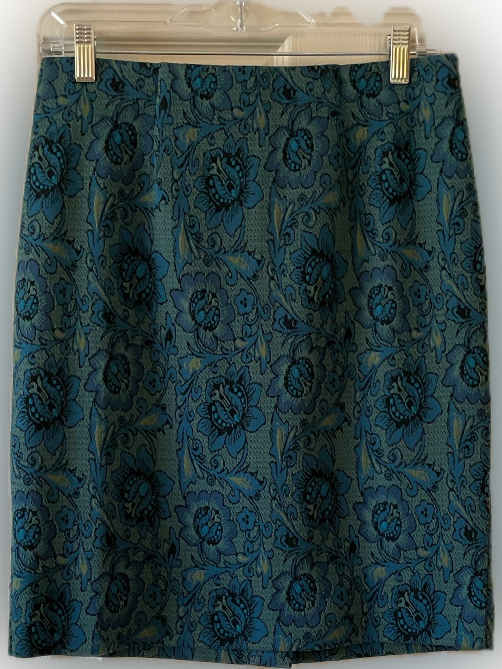 J. Jill Teal Floral Jacquard Pencil Skirt Size XS